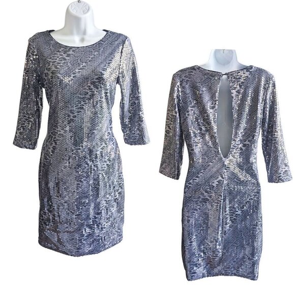 AS U WISH Indigo Purple Leopard Print Sequin Bodycon Party Mini Dress Size M - Picture 1 of 7